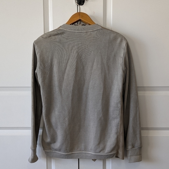 Closed Cardigan Women's Small Gray Tan Goat Skin Cotton Draped Front Jacket - Picture 2 of 9